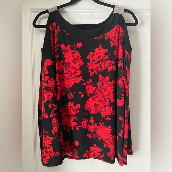Diane Belle Off The Shoulder Red Floral Print Sleeve Top - Picture 1 of 5